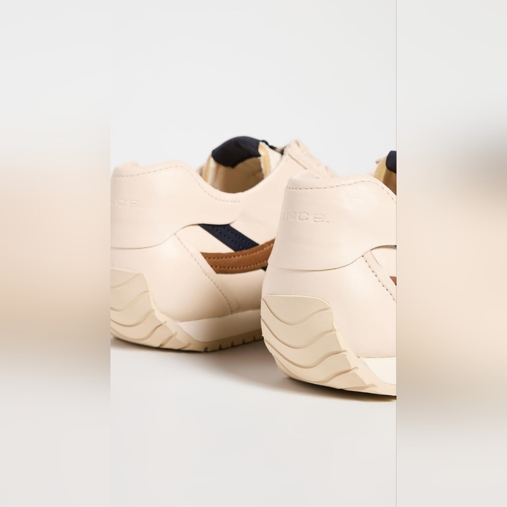 *NIB* Vince Oasis Leather Runner Sneaker Womens Size 7 Flax/Elm Wood/Blue Ink - Picture 4 of 5